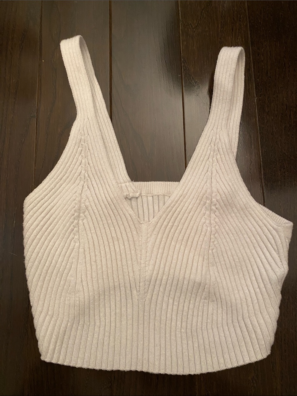 SHEIN Cream Ribbed V-Neck Crop Tank